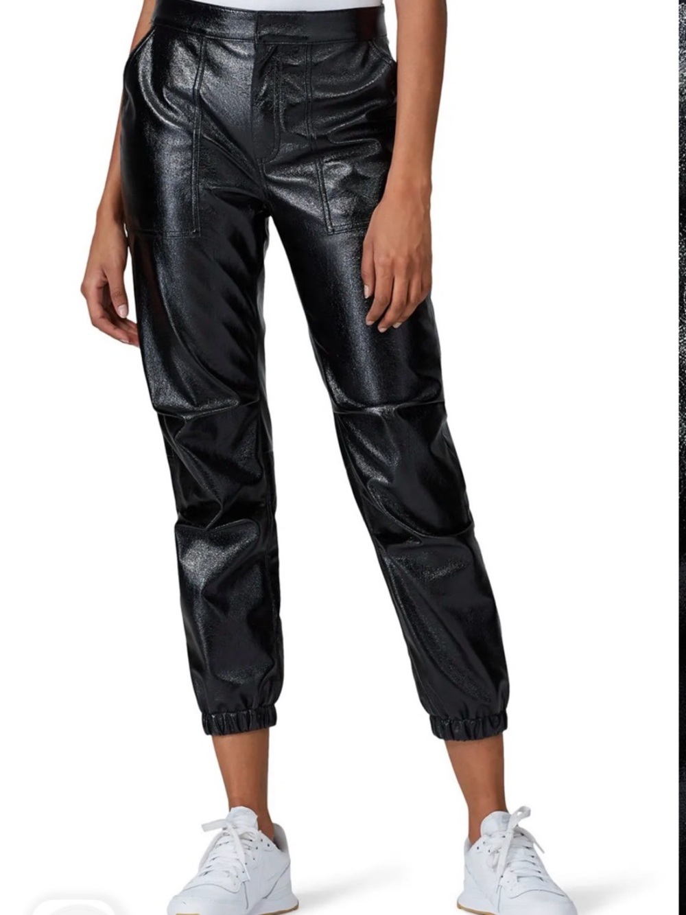 Joie Shimmer Black Faux-Leather Jogger Pants - Women's